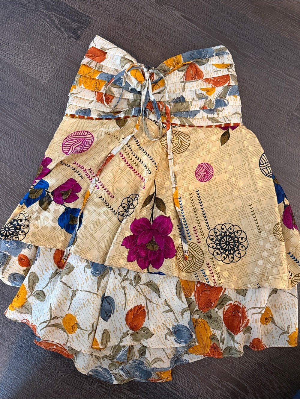 Bohemian Floral Tiered Smocked Mini Dress - Yellow Multicolor
